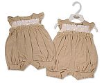 Wholesale Premature Linen Romper with Smocking and Bows