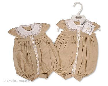 Premature Baby Linen Romper with Lace - Wholesale